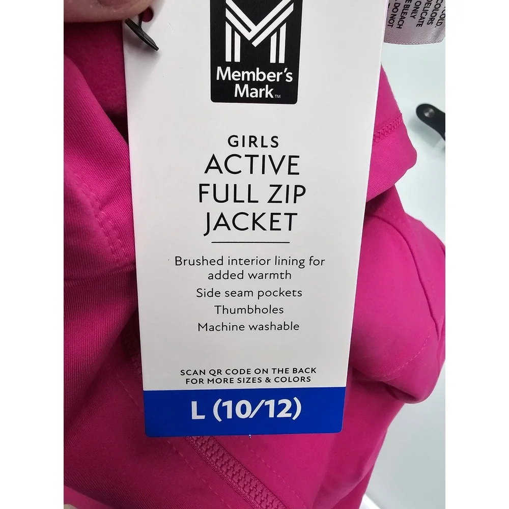 Member's Mark Girls Active Full Zip Jacket Polyester Blend Workout Size Large